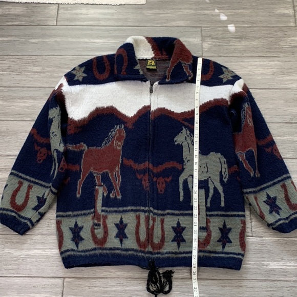 Tejidos Ruminahui Vintage Alpaca Wool Western Cowboy Horse Hooded Sweater Jacket - Picture 4 of 14